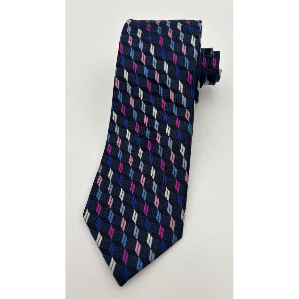 DUCHAMP LONDON Tie Silk Purple Geometric Hand Made England 59"-3.25" EX COND